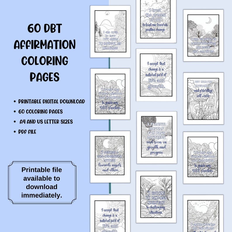 DBT Affirmation Coloring Pages Mindfulness Dialectical Behavior Therapy ...