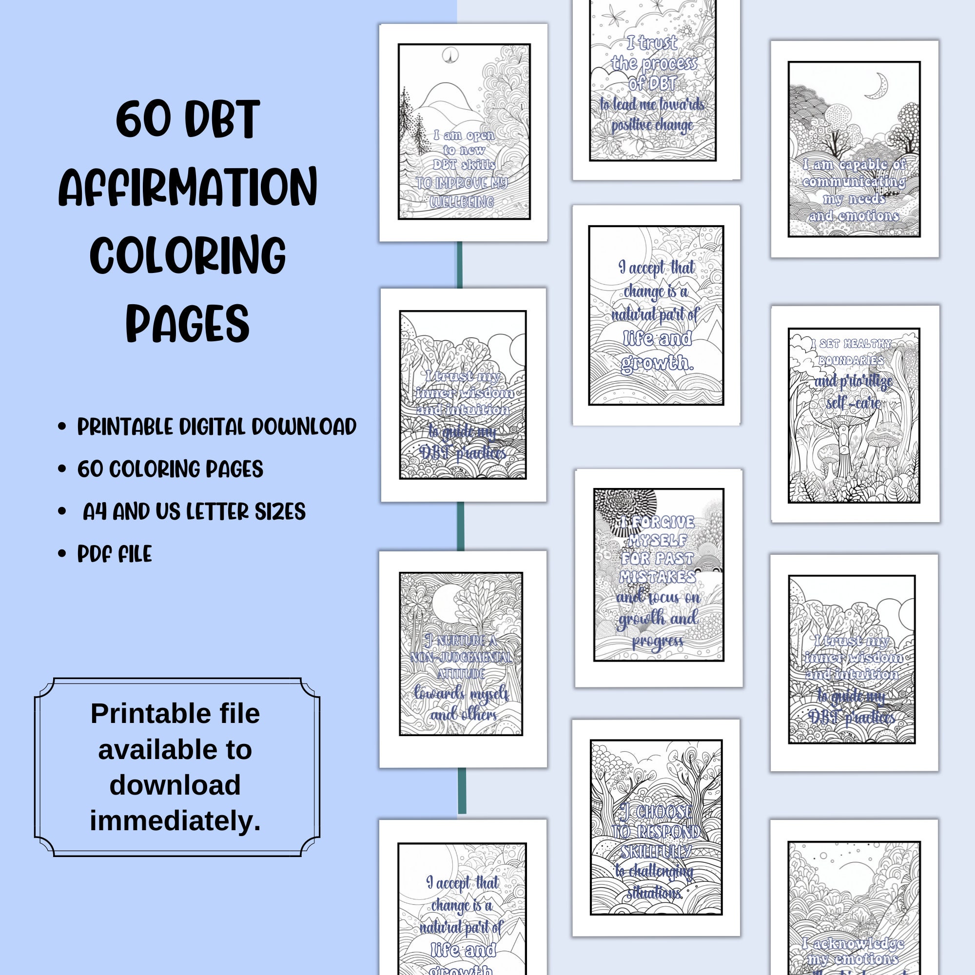 DBT Affirmation Coloring Pages Mindfulness Dialectical Behavior Therapy ...