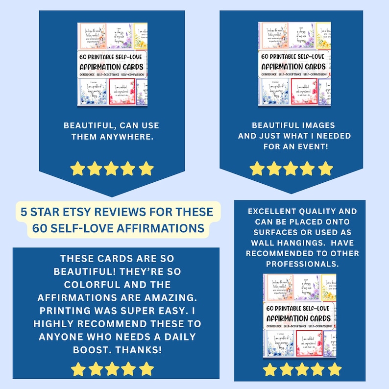 These 60 self-love affirmation cards have 5 star reviews on Etsy