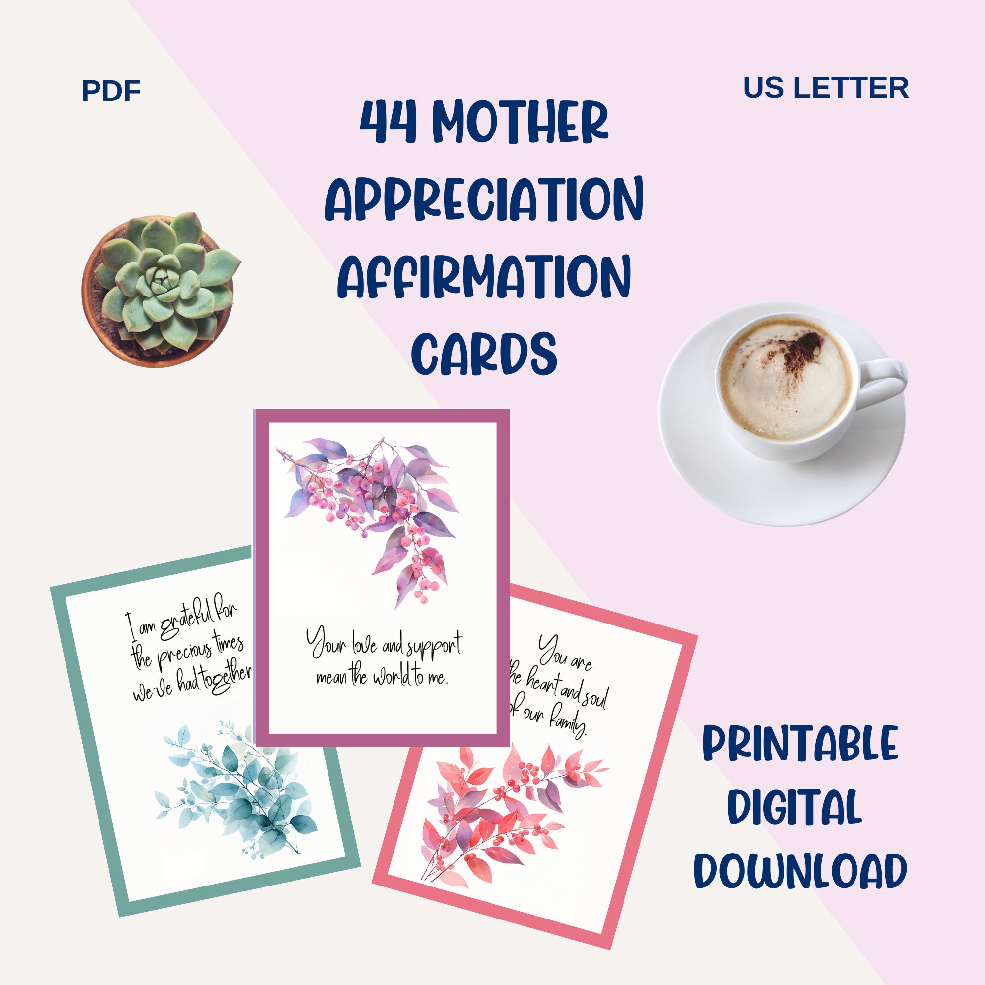 44 Mother Appreciation Affirmation Cards Printable Gift for Mom Gratitude Messages Thank You Mum ...