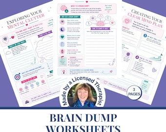Brain Dump Worksheets | Overthinking Tool | Mental Clarity | Executive Functioning | Counseling resources |  ADHD Printable Digital Download