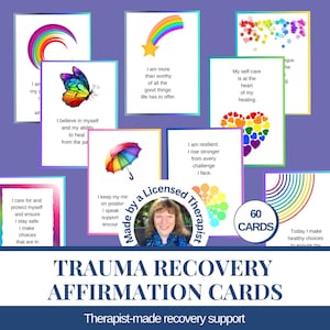 60 Trauma Recovery Affirmation cards. Digital Download. Printable Card Deck. PTSD, CPTSD, Childhood ACE Healing. Hope. Mental Health Therapy