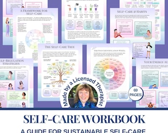 Self-care Workbook Printable self love journal Stress relief planner Mindfulness coping skills Therapy resources Self-help Ebook 70 pages