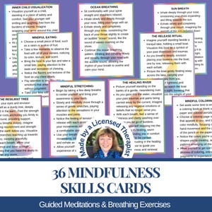 36 Mindfulness Cards Guided Meditation Scripts Gift for her Breathing exercises Emotional regulation Anxiety Printable Digital download PDF
