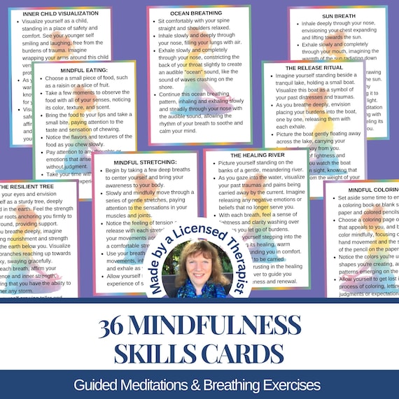 36 Mindfulness Cards: Guided Meditation Scripts, Breathing Exercises (Digital Download)