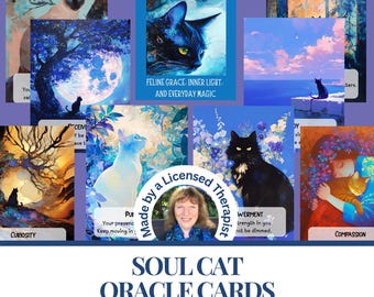 64 Soul Cat Oracle Cards Spiritual Deck Printable tarot cards Spiritual deck Inspirational guidance cards Cat lover gift for her Teen gift
