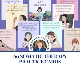 60 Somatic Therapy Practice cards Stress relief coping skills Nervous system regulation Mental health Therapy resources Self-care exercises