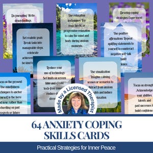 Anxiety Coping Skills Cards. Anxiety relief Therapy tools Mindfulness stress management strategies Mental health Printable digital download