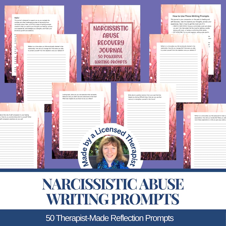 My 50 Narcissistic Abuse Recovery Journal Writing Prompts journal is a comprehensive narcissism healing workbook designed for abuse survivors and therapists.