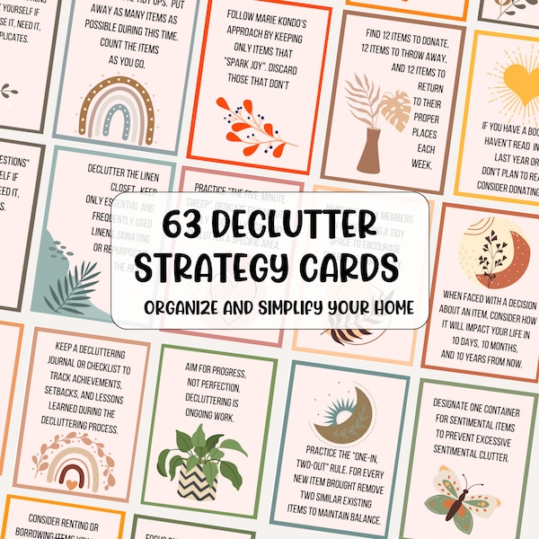 63 Declutter Strategy Cards Tidy Home Management Household Chore Organization Suggestions Spring Cleaning Guide Clutter Control  Simplify