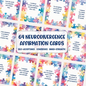 64 neurodivergente bevestigingskaarten ADHD autisme Neurodiversiteit kaartspel positieve flashcards afdrukbare digitale download bron voor volwassenen of tieners
