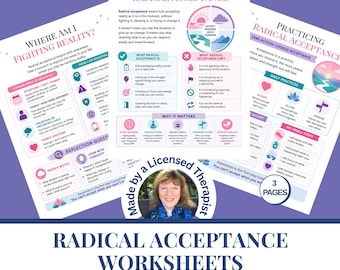 Radical Acceptance Worksheets | DBT Therapy | Self regulation help | Distress Tolerance | Counseling resources |  Printable Digital Download