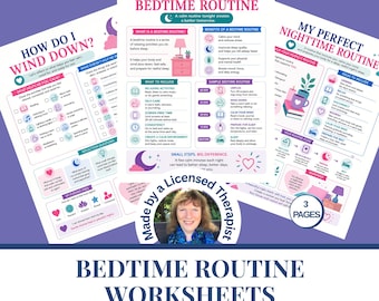 Bedtime Routine Worksheets | Sleep Hygiene | Insomnia Help | Calming Strategies | Self Regulation | Counseling Resources | Digital Download
