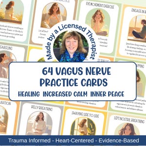 64 Vagus Nerve cards Polyvagal therapy Mental health coping skills Nervous system regulation Therapy resources Somatic exercises for trauma