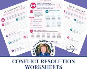 Conflict Resolution Worksheets | Communication Skills | Boundaries | Couples Therapy | Counseling resources |  Printable Digital Download