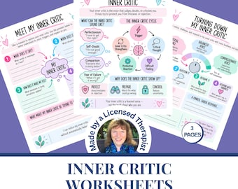 Inner Critic  Worksheets | Self Esteem & Confidence Building | Self Doubt Help | Overthinking | Counseling Resources |  Digital Download PDF