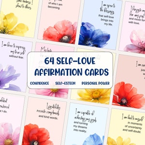 Afirmaciones de amor propio. Baraja de cartas positivas para la autoayuda, la autoestima, el autocuidado y la autocompasión. Tarjetas didácticas diarias. Regalo digital imprimible
