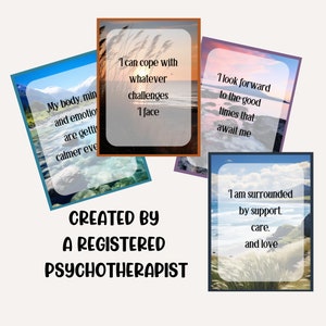 The anxiety affirmation cards have been created by a registered psychotherapist.