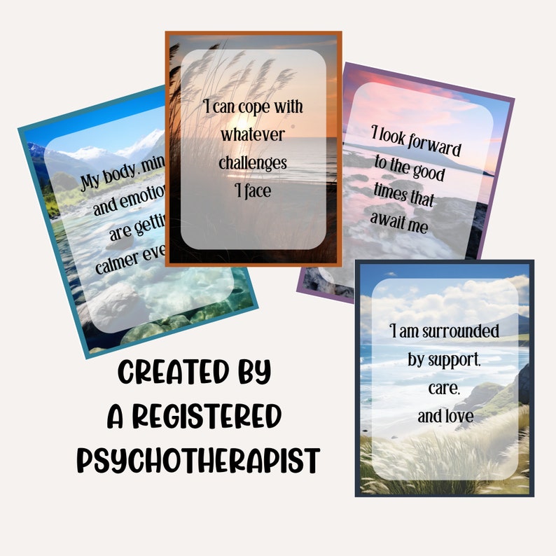 The anxiety affirmation cards have been created by a registered psychotherapist.