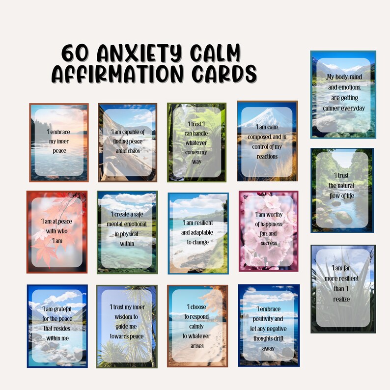 Thereare60 Affirmation cards designed to help overcome anxiety.