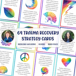 64 cartes Stratégie de rétablissement après un traumatisme. Cartes mémoire pour la guérison du SSPT CPTSD Enfance ACE Jeu de cartes d'adaptation imprimable. Outils de récupération en cas d'abus