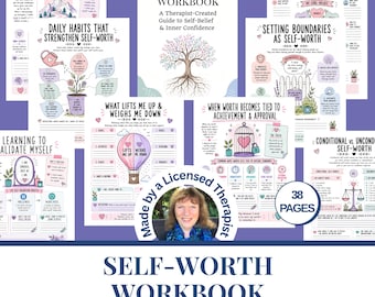 Self-Worth Workbook | Self Confidence & Self Esteem Help | Self Love Journal | Counseling Resources | Therapy Worksheets | Digital Download