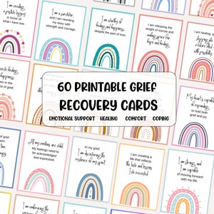 60 cartes d'affirmation de deuil et de perte. Jeu de cartes de récupération. Déchirement ou deuil. Cadeau de sympathie pour l'entretien. Aide à la thérapie. PDF téléchargeable