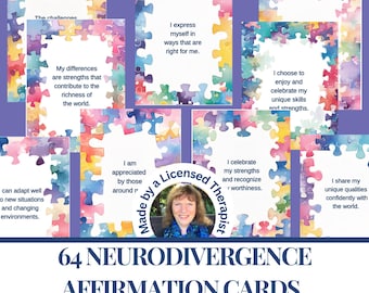 64 Neurodivergent Affirmation Cards ADHD Autism Neurodiversity deck  Positive flashcards Printable digital download  Adult or teen resource