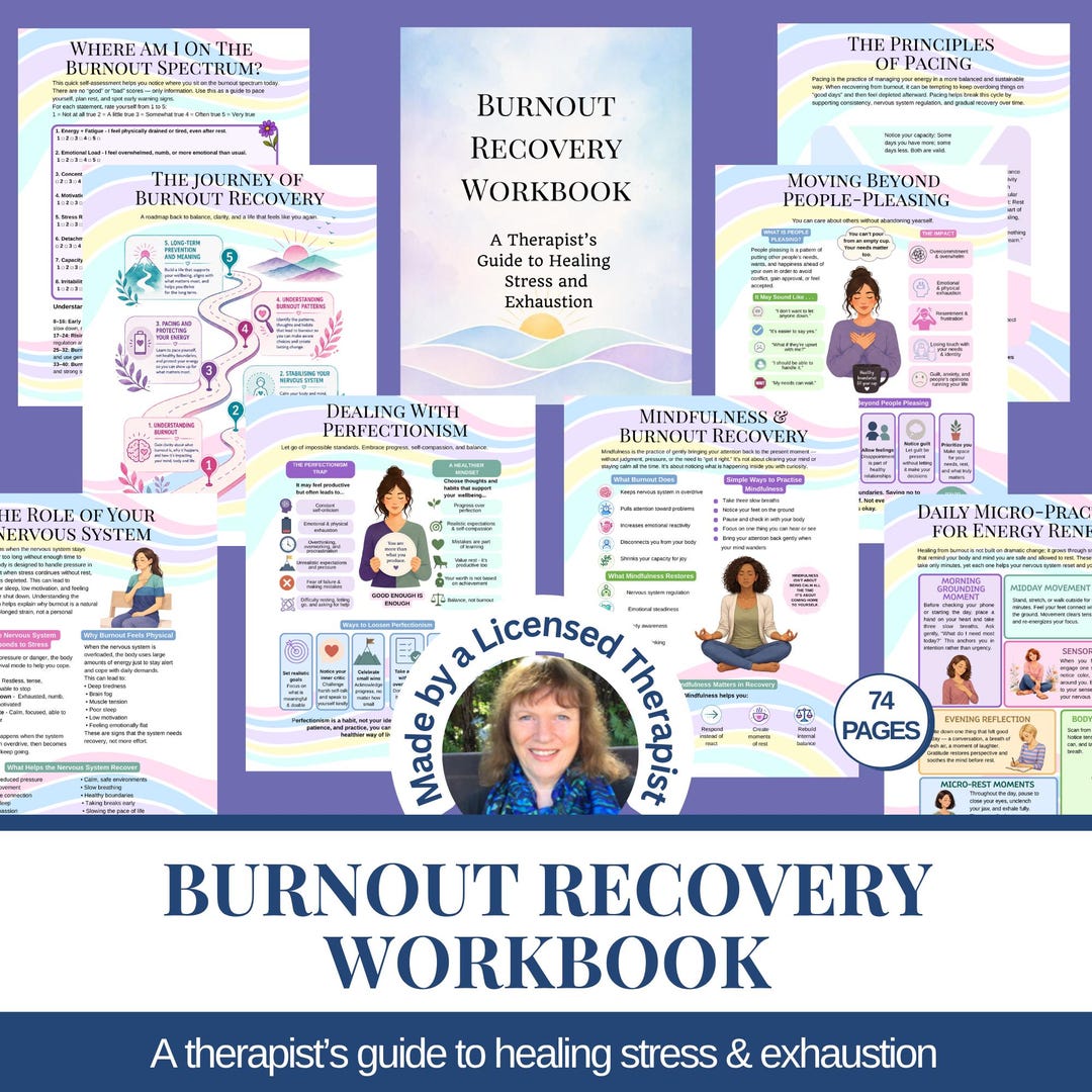 Burnout Recovery Workbook Printable Stress Relief Wellness Journal Self ...