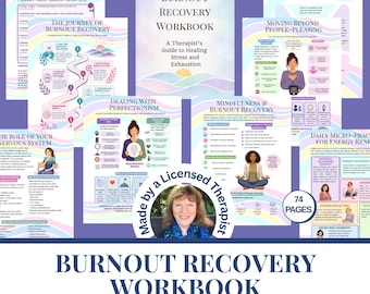 Burnout Recovery Workbook Printable stress relief wellness journal Self-care planner Mental health therapy resources Mindfulness worksheets