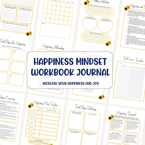 Happiness workbook journal Self care gift for her mindfulness mental health ebook finding joy worksheets How to be happy self-esteem help
