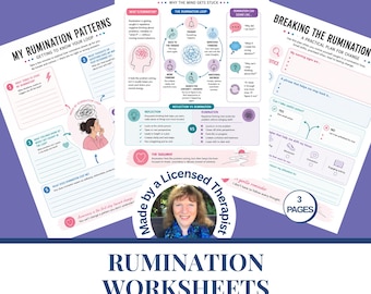 Rumination Worksheets | Stop Overthinking | Intrusive Thoughts | CBT Worksheets | Thinking Traps | Counseling Resources |  Digital Download