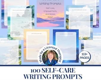 Self-Care Writing Prompt Journal Printable Stress relief Mindfulness workbook Coping skills Therapy resources Self-help tool 100 Prompts PDF