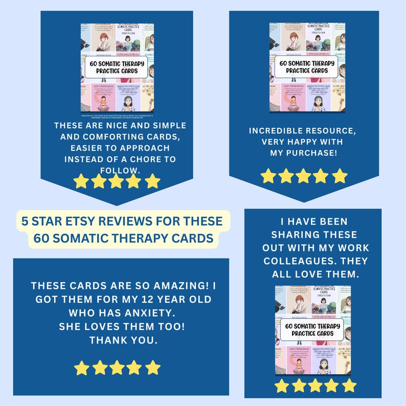 People are loving these cards. There are many 5 star reviews on Etsy for these Somatic Therapy Practice Cards.
