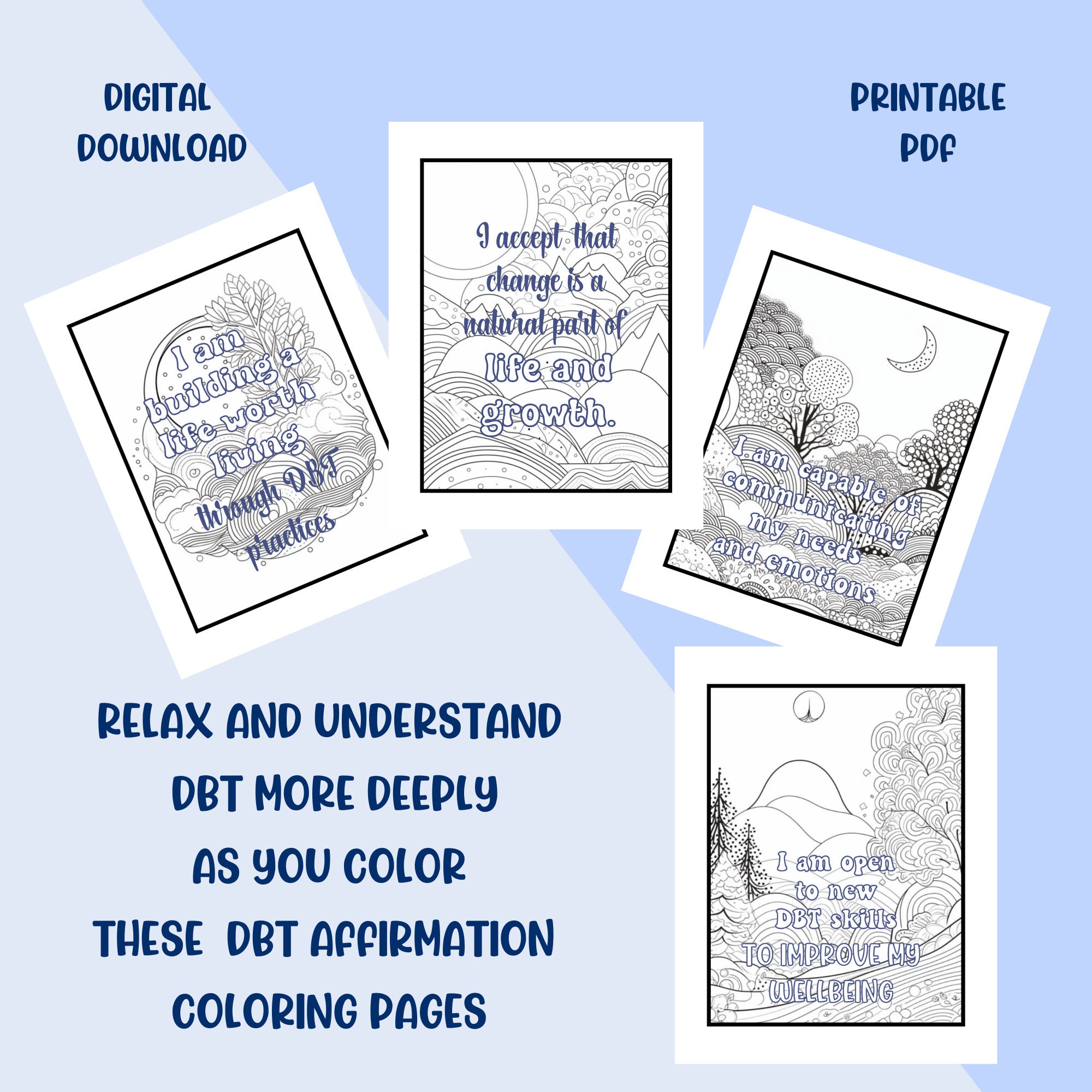 DBT Affirmation Coloring Pages Mindfulness Dialectical Behavior Therapy ...