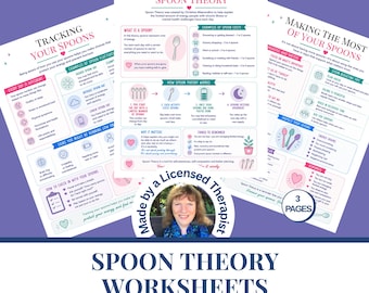 Spoon Theory Worksheets | Printable stress relief wellness journal Self-care planner Mental health therapy resources Mindfulness worksheets