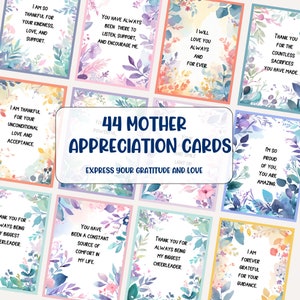 44 cartes de remerciement pour maman Affirmations de maman pour sa gratitude envers maman Cadeau imprimable pour maman Merci maman Jeu de cartes à téléchargement numérique. PDF