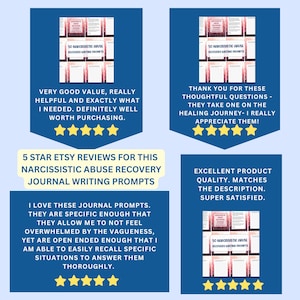 These Narcissistic Abuse Recovery Writing Prompts have 5 star reviews on Etsy