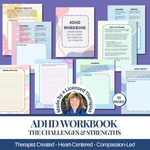 ADHD Journal Printable ADHD adult workbook Neurodivergent Attention deficit journal ADHD therapy tool kit Self help Teen therapy resources