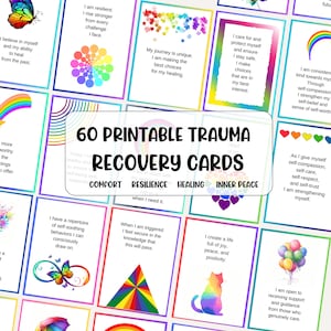 トラウマ回復の肯定カード 60 枚。デジタル ダウンロード。印刷可能なカード デッキ。PTSD、CPTSD、小児 ACE の治癒。希望。メンタル ヘルス セラピー