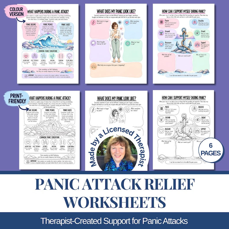 Panic Attack Relief Worksheets: Calming Strategies, Coping Skills for ...