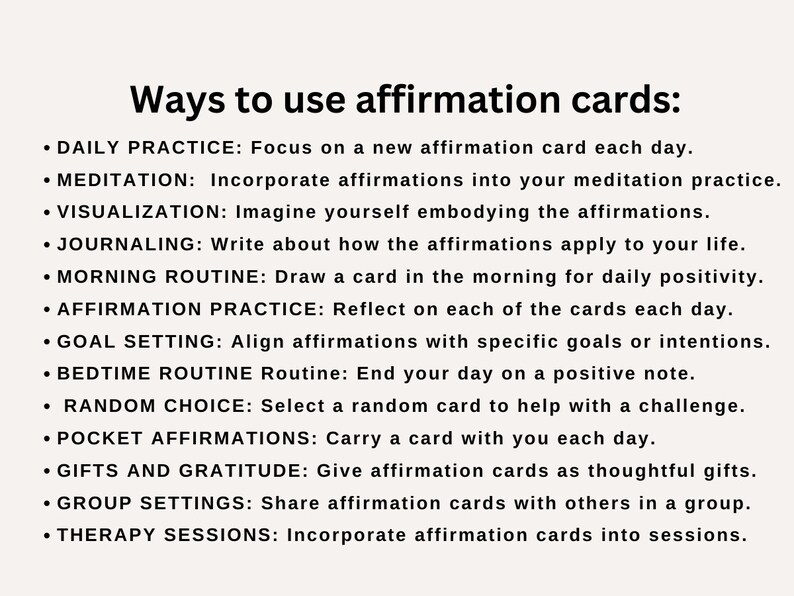 Affirmation cards for mental health, daily cards, and mindfulness.
