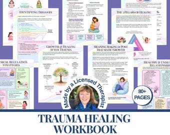 Trauma Healing Workbook Therapy worksheets PTSD recovery journal Therapist resource Mental health tools Coping skills Mindfulness PDF 83 pg