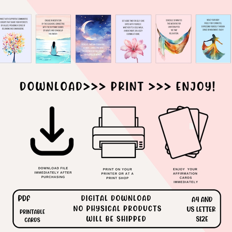Just download, print and enjoy these inspiring self-care strategy cards.