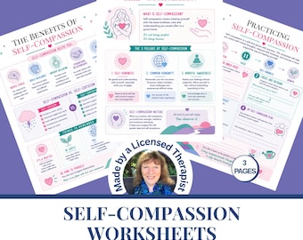 Self-Compassion Worksheets | Self Love Skills | Counseling resources |  Emotional Regulation | Therapy Worksheets Printable Digital Download