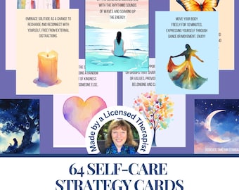 64 Self-Care Strategy Cards Printable mindfulness flashcards gift for woman Selfcare suggestions Self-love card deck Digital download PDF