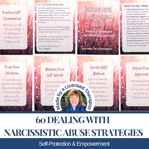 60 Dealing with Narcissism Strategy Cards Narcissist survivor Healing abuse recovery Relationship abuse help Therapist tools PTSD Trauma aid