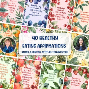 40 Cartões de Afirmação de Alimentação Saudável Afirmações de alimentação consciente Baralho de cartas de hábitos saudáveis Flashcards de nutrição Download digital para impressão em PDF