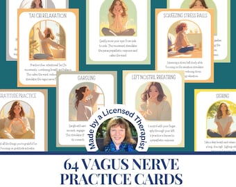 64 Vagus Nerve cards Polyvagal therapy Mental health coping skills Nervous system regulation Therapy resources Somatic exercises for trauma
