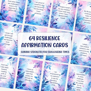 64 Veerkrachtbevestigingskaarten. Zelfhulpkaarten voor zelfvertrouwen, coping, zelfrespect en empowerment van eigenliefde. Afdrukbare digitale download